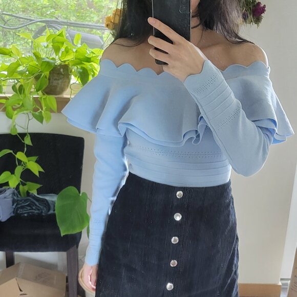 Endless Rose Ruffle Scallop Top in Blue - Picture 1 of 4